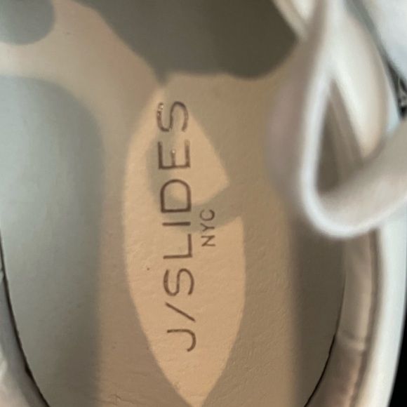 J/Slides NYC Womens Size 8.5 White Leather w Gold Stars - Picture 6 of 10